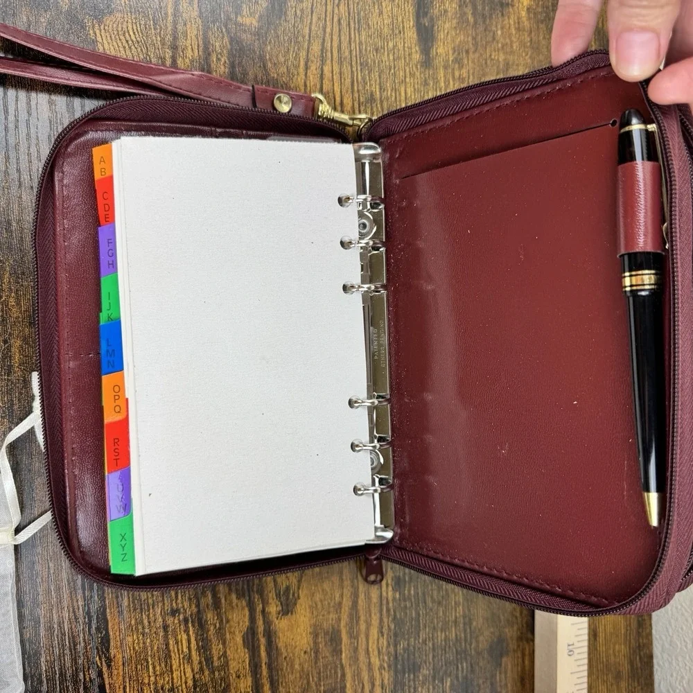 Williwear Business Planner Organizer Wallet Burgundy Zip Faux Leather‎ New
